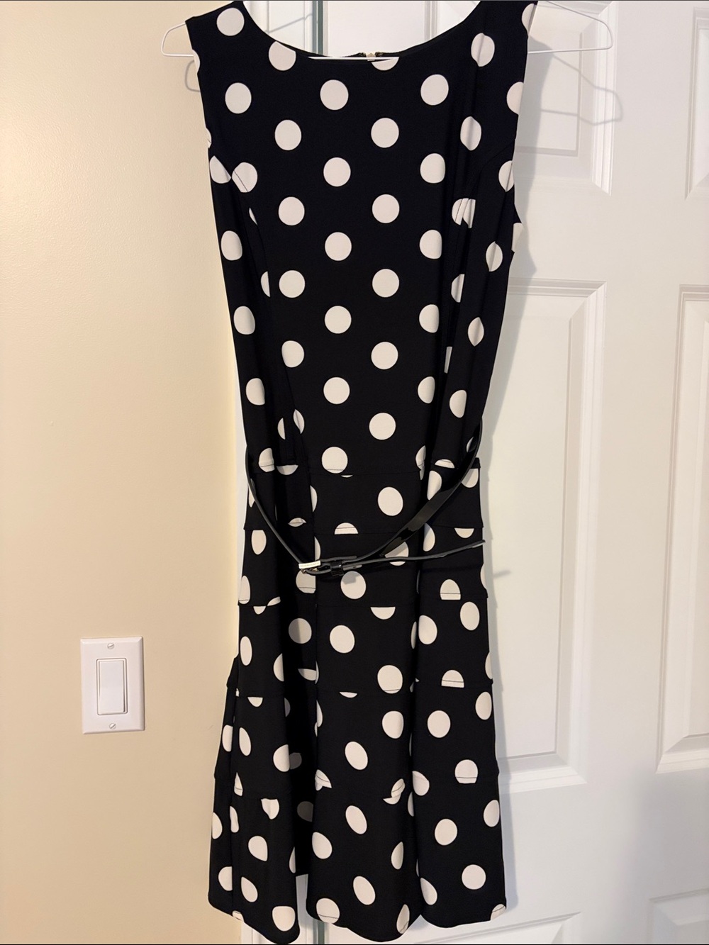 Tommy Hilfiger Black and White Polka Dot Sleeveless Midi Dress